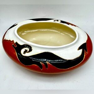 Artistic Native American Ceramic Bowl - Tan, Black, and White